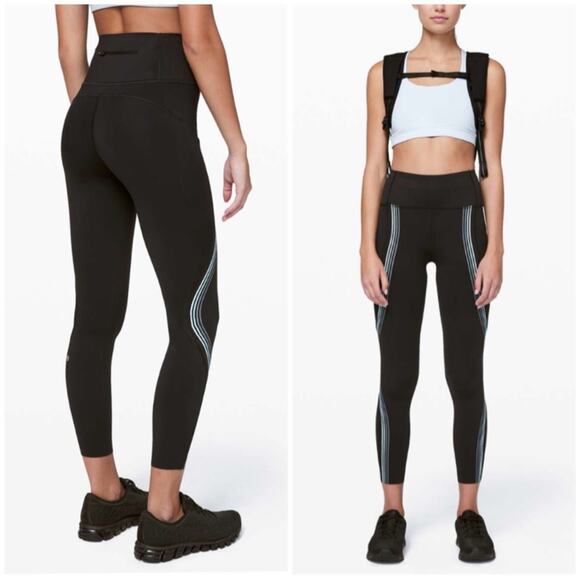 Lululemon speed light tights black side stripes with pockets 4 - Picture 2 of 13